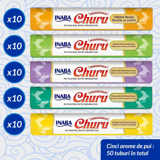 Churu Cat Varieties cu Pui, 50 buc – recompense cremoase pentru pisici
